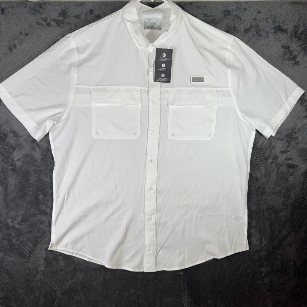 NWT Mens Large Ocean Coast Fishing Shirt New Ripstop Quick Dry Short Sleeve